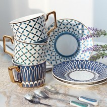 내일의공간 더골드 홈카페 커피잔 세트(티스푼포함) 200ml, 스트라이프-레드