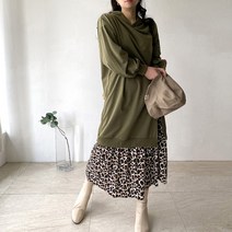 네모엔룩 여성용 호피후드나염롱 일체형 원피스