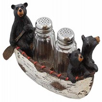 Old River Outdoors Three Black Bears Canoeing Salt Pepper Set - Rustic Cabin Canoe Cub Decor, 1