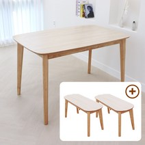 파스텔우드 자작네츄럴 4인용 원목식탁세트 벤치/의자, 02.식탁+벤치2개, 네츄럴 (헤드의자는 화이트)