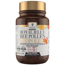 비앤유 로열제리 프로폴리스 화분 울트라 스트렝스 500mg 60정 BEE & YOU Royal Jelly Propolis Bee Pollen Ultra Strength, 1개