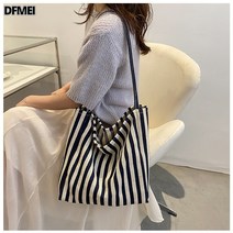 DFMEI.cross bag--빈티지 토트백 심플 스트라이프 숄더백 캐주얼 패션 대용량백