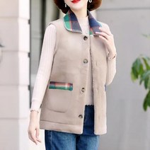 엄마 조끼 여성 양면 플러시 재킷 민소매 체크 중년 어머니 가을 겨울