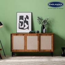 잉글랜더 만다린 라탄 원목 높은 슬라이딩 거실장 1400, 고무나무