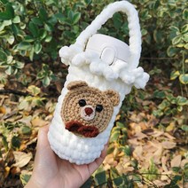 곰돌이 텀블러 가방 뜨기 백 보틀 커버 코바늘 만들기, 화이트