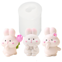 [드그라쎄] 실리콘몰드 - 3d 미니 하트볼 토끼 몰드 3종, C.튤립 든 토끼