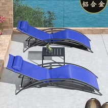 야외 썬베드 접이식 비치 의자 수영장 매쉬 펜션 데크, B. 업그레이드 블루 침대2 테이블1 세트