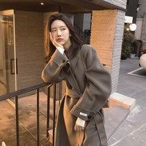 Mao햅번 스타일 모직 코트 여성 중반 길이 Overknee 새로운 가을 겨울 한국 스타일 두꺼운 모직 코트