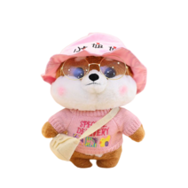 PKTOYS DIY귀여운 애착 오가닉 강아지인형 봉제 동물 크리스마스 명절 선물, 갈색-여동생 모자, 30cm