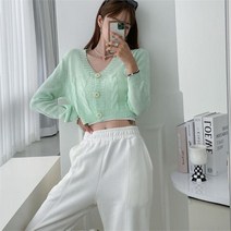 브이와이 여자 SS Y넥 롱슬리브티 꽈배기 가디건