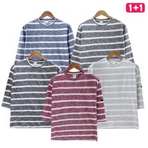 [1+1] 2장묶음 주름없는 데일리 스트라이프 7부 쿨티셔츠 /남녀 공용/국내생산