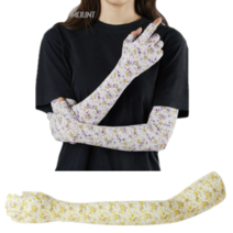 하이마운트 여름용 골프 여성 자외선차단 냉감 반장갑 팔토시 손가락 쿨토시 손등, 옐로우 꽃무늬