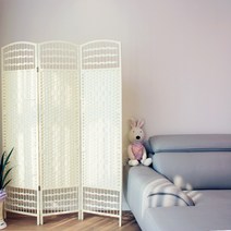 리빙엔터 단연결 자유롭게 가능 인테리어파티션 라탄파티션 칸막이 가리개 가림막 파티션 이동식파티션 식당가리개 가벽 병풍 업소용 사무용, 3단대형120x170cm아이보리