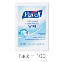 Purell 퓨렐 Individual Hand Sanitizing Wipes 일회용 여행용 사무실 언제나 휴대 사용 가능한 손소독 티슈 100 per Bag, 1팩