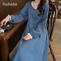 나바바 NO245 여성 빈티지 코듀로이 브이넥 원피스