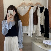 BANHANY 프닌 가을 브이넥 크롭 골지 니트 뷔스티에 조끼 4color