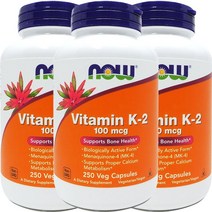 3병 Now Foods 나우 푸드 비타민 K2 K-2 100 mcg 250 야채캡슐, 250정