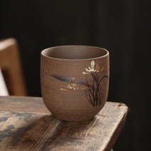 일본 세라믹 찻잔 손으로 그린 세라믹 찻잔 중국 쿵푸 컵 75ml 초벌구이 거친 도자기 찻잔 오래된 바위 토양, A형