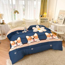 보온 우아한 솜이불 두툼한 불솜 사람 봄가을 스페이스 전기이불, T04-150x200cm(가을겨울이불 3kg), C03-살짝달달한-웰시코기(RUA 고양이와