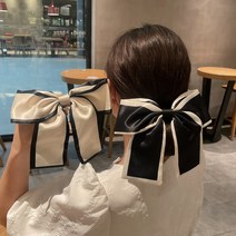실크 리본 프렌치 우아 헤어끈 크림+블랙 2종 세트