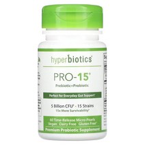 Hyperbiotics PRO-15 Prebiotic + Probiotic 5 Billion CFU 60 Time-Release Micro-Pearls, 30