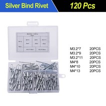 리벳건 타카 타정기 M2/M3/M4 블라인드 리벳 알루미늄 오픈 패스너 돔 헤드 홈 팅 건 부품 120/200 개, [02] 120pc silver