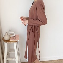 하객룩 편한 리본 깔끔한 배색 랩 롱원피스