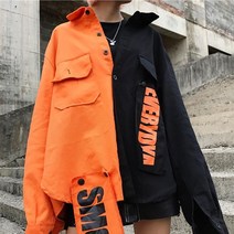 오렌지 블랙 반반 오버핏 이쁜 셔츠