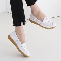 천연가죽 여성용 펀칭 여름 단화 슬립온 플랫 로퍼