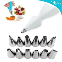 모나카깍지 앙금 플라워 벚꽃 깍지 짤주머니 베이킹 재료 실리콘 과자 가방 파이핑 노즐 아이싱 크림 케이크 장식 도구 과자 가방 + 24 노즐 세트 재사용 가능한 팁 주방, e14-14pcs-화이트