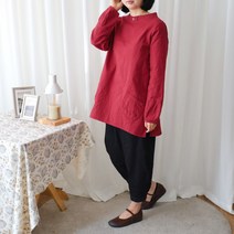 모던한 데일리 심플한 A라인 봄 간절기 가을 면 빅사이즈 하이넥 롱 블라우스
