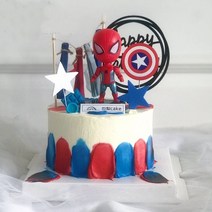 쁘아 아이언맨 스파이더맨 케이크 꾸미기 생일케이크 장식, 1개, 캡틴아메리카픽
