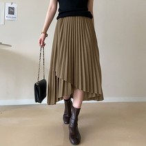 데일리앤 언발란스 밴딩 플리츠 롱 스커트 메델