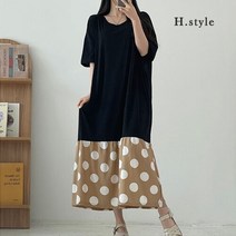 H스타일 (GR)도트배색셔링원피스