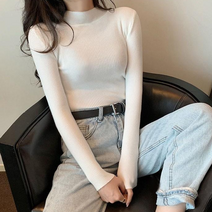 여성 반폴라 골지 슬림 긴팔니트