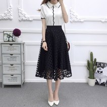 A라인 펀칭 플레어 레이스 스커트 밴딩 치마