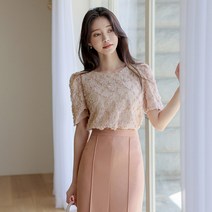 BLN100 플라워 레이스 볼륨 블라우스