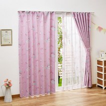 산리오 정품 마이 멜로디 2급 차광 차열 커튼 2매 세트 폭 100cm 길이 135cm 178cm 200cm 워셔블 형상 기억 가공 라운드 세탁