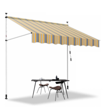 기둥식 어닝 행거형 수동 테라스 상가 가림막 차양막, 3.0 x 1.2M 화이트 프레임 베이지 어닝