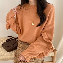 아모르데이 여성용 프릴 루즈핏 라운드 로츠 라운드 니트