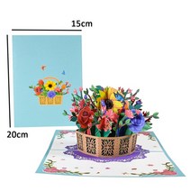 3D 입체 팝업카드 신년카드 꽃 생일 기념일 선물 엽서 메이플 벚꽃 청첩장 인사말, 꽃바구니