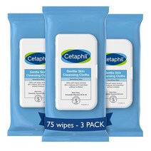 Cetaphil 젠틀 스킨 클렌징 티슈 무향 25매입 2개 세트, Face Wipes (Pack of 3)