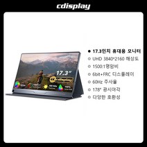 Cdisplay 4K 휴대용 모니터 UHD 어도비 RGB USB C 노트북 보조모니터 IPS 프리싱크 컴퓨터 디스플레이 VESA 설치게이밍 스크린 PS5 PS4 Switch Xbo, 1.4K 17.3