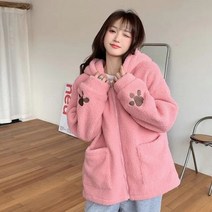 겨울용 여성 후드 벨벳 패치 워크 지퍼 업 긴팔 양털 코트 캐주얼 화이트 스웨터