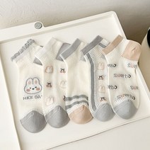 워더미 여성용 썸머 쿨 펀칭 통풍 토끼 일러스트 단목 5P양말 W782