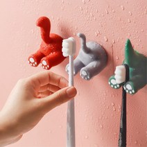 3P 유치원 벽부착 동물 칫솔걸이 홀더 후크 좁은방 집꾸미기 수납정리 혼족, 캣