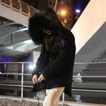코지브릭 후드 라쿤 야상 패딩 점퍼 (검정 카키)