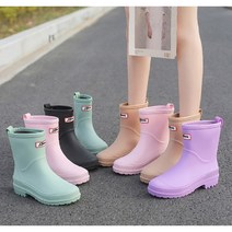 선도스토어 여성 장화 레인부츠 장마철 미들 발목 패션 장화 여자 신발 작업화(색상 블랙 브라운 퍼플 그린 핑크)