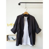 데일리룩 루즈핏 하이넥 허리셔링 여성 반팔 야상점퍼