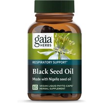 Gaia Herbs 블랙 씨드 오일 - 폐 호흡기 및 항산화 지원을 위한 냉압착 캡슐 유기농 나이젤라 씨 함유 허브 보조제 60 비건 액체 식물 캡슐30일분